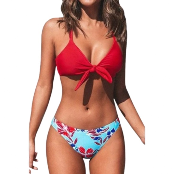 Women's Red Floral Bikini Bathing Suit - Picture 1 of 7